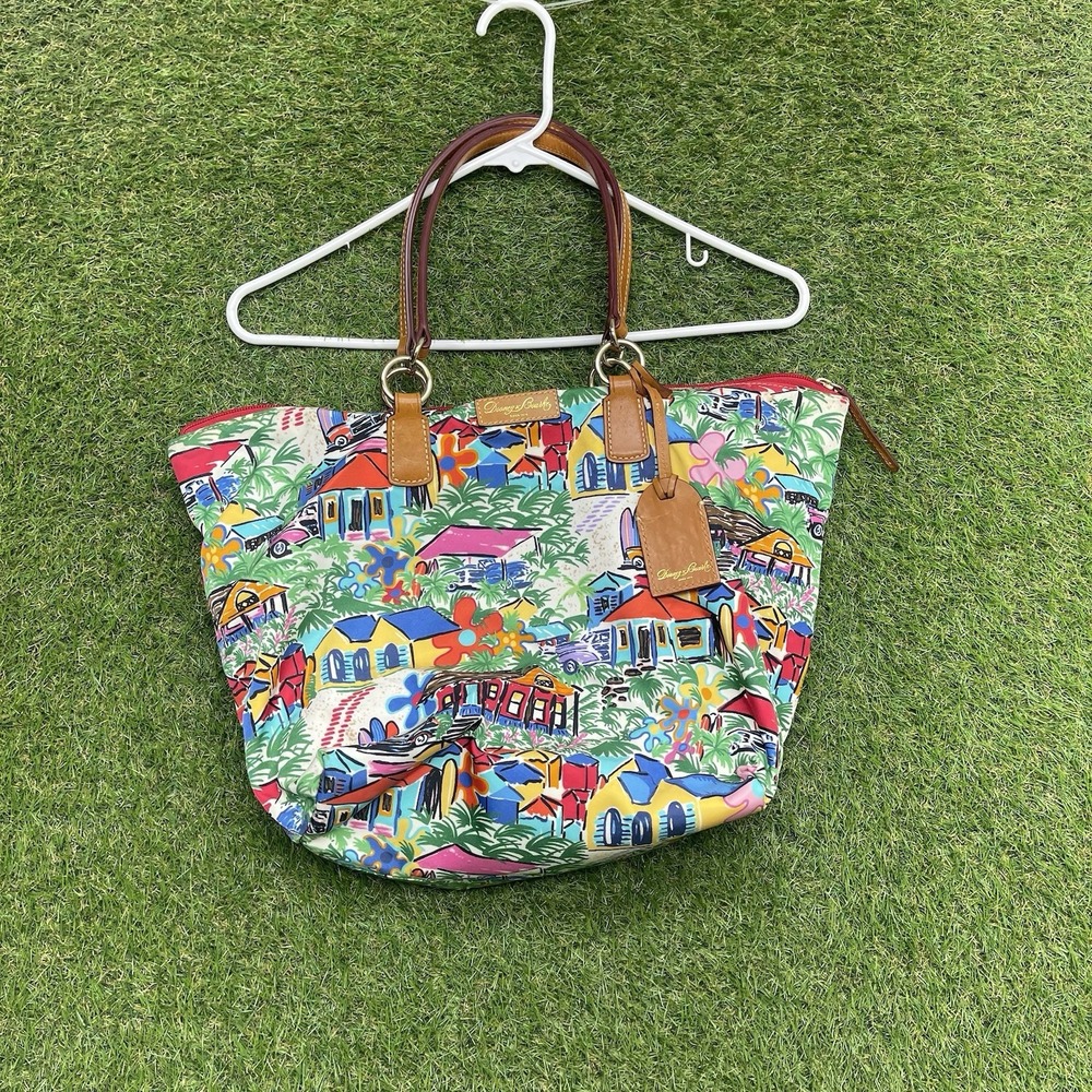 Dooney & Bourke Nylon Sandbar Tropical Vacation Tulip Shopper Tote RARE AOP